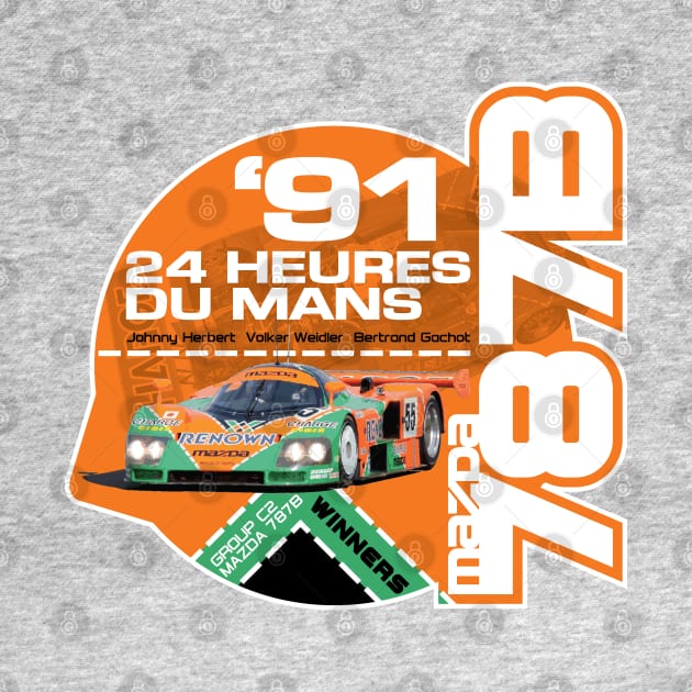 Retro Le Mans 24 Hours T-Shirt - Mazda 787B Group C2 Design by funkymonkeytees